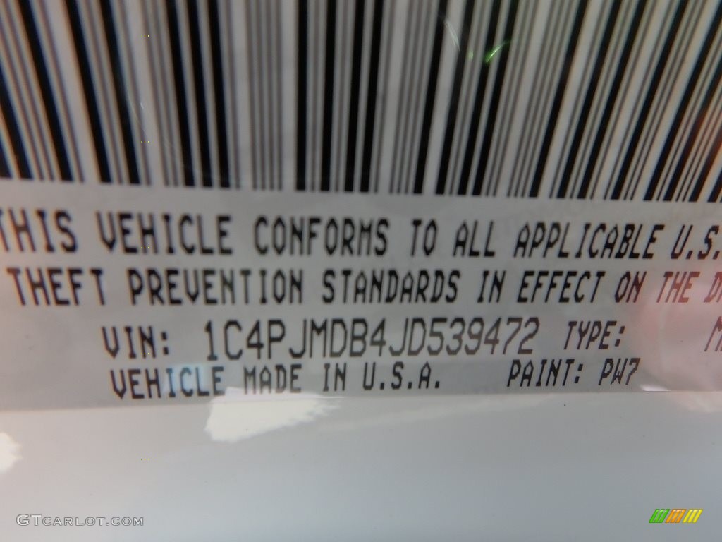 2018 Cherokee Color Code PW7 for Bright White Photo #122889879