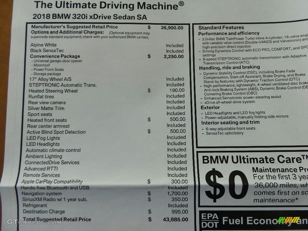 2018 3 Series 320i xDrive Sedan - Alpine White / Black photo #6