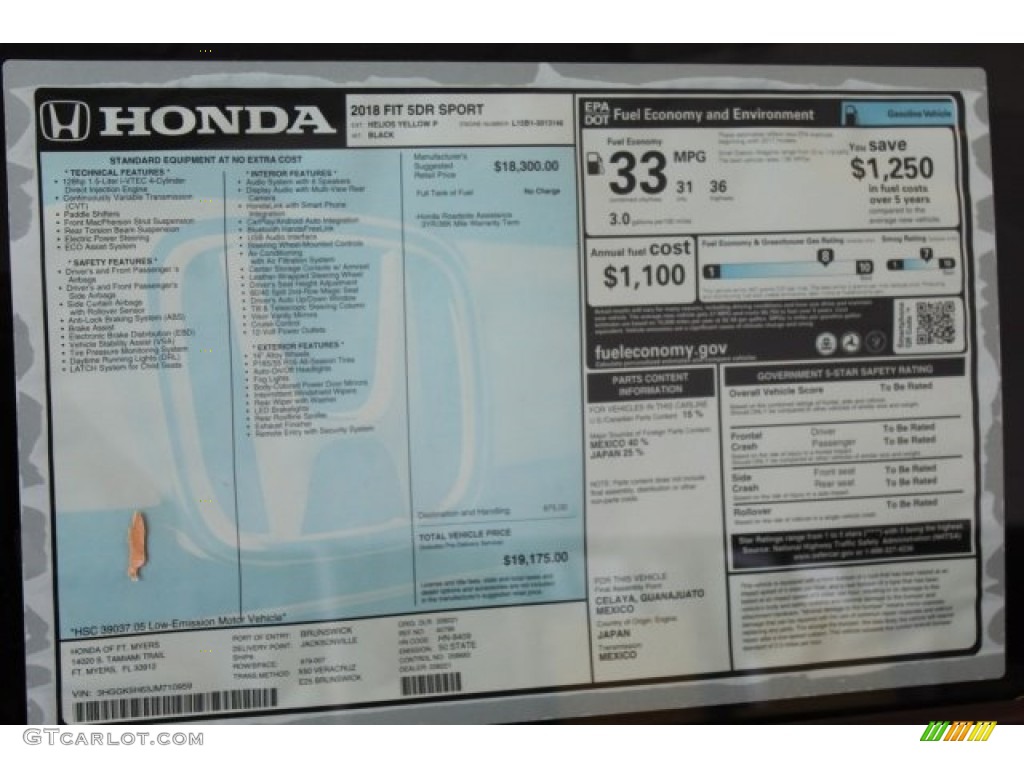 2018 Honda Fit Sport Window Sticker Photo #122906619