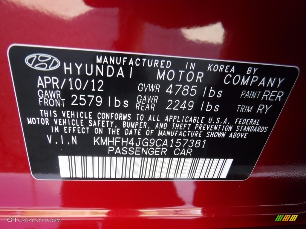2012 Azera  - Venetian Red Pearl / Black photo #27