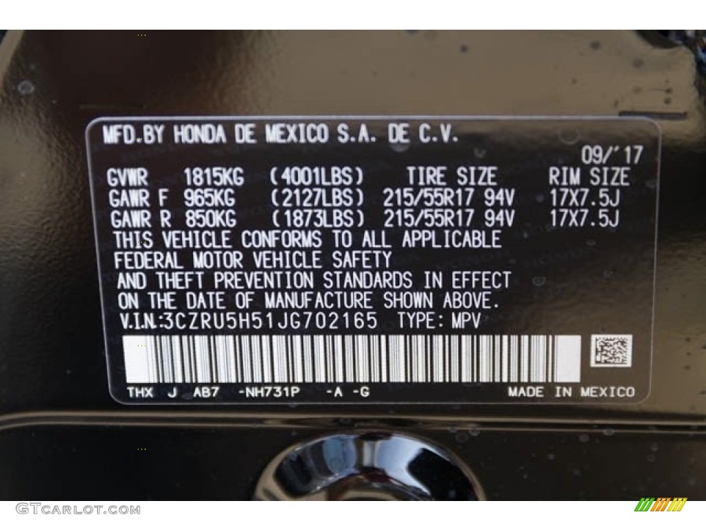 2018 HR-V Color Code NH731P for Crystal Black Pearl Photo #122929571