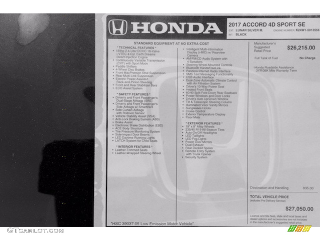 2017 Accord Sport Special Edition Sedan - Lunar Silver Metallic / Black photo #16