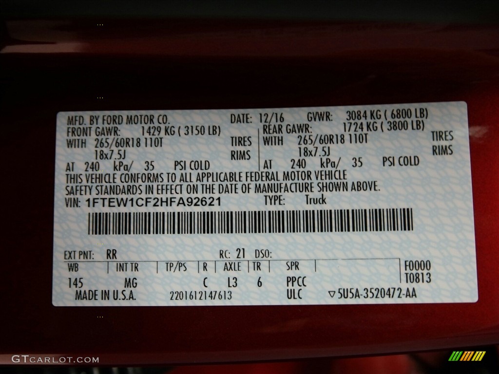 2017 F150 XLT SuperCrew - Ruby Red / Earth Gray photo #38