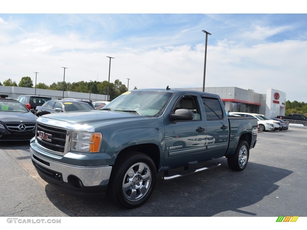 2009 Sierra 1500 SLE Crew Cab - Midnight Blue Metallic / Ebony/Light Cashmere photo #7