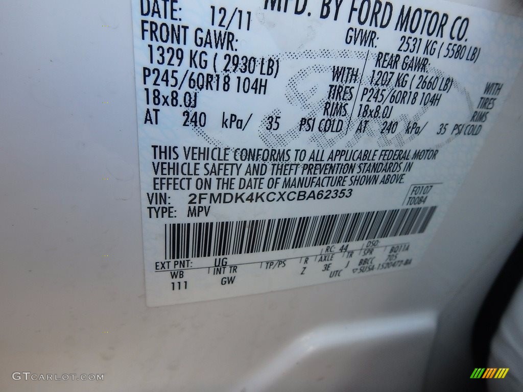 2012 Edge Limited AWD - White Platinum Metallic Tri-Coat / Charcoal Black photo #13