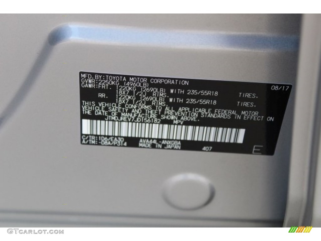 2018 RAV4 Color Code 1D6 for Silver Sky Metallic Photo #122978586