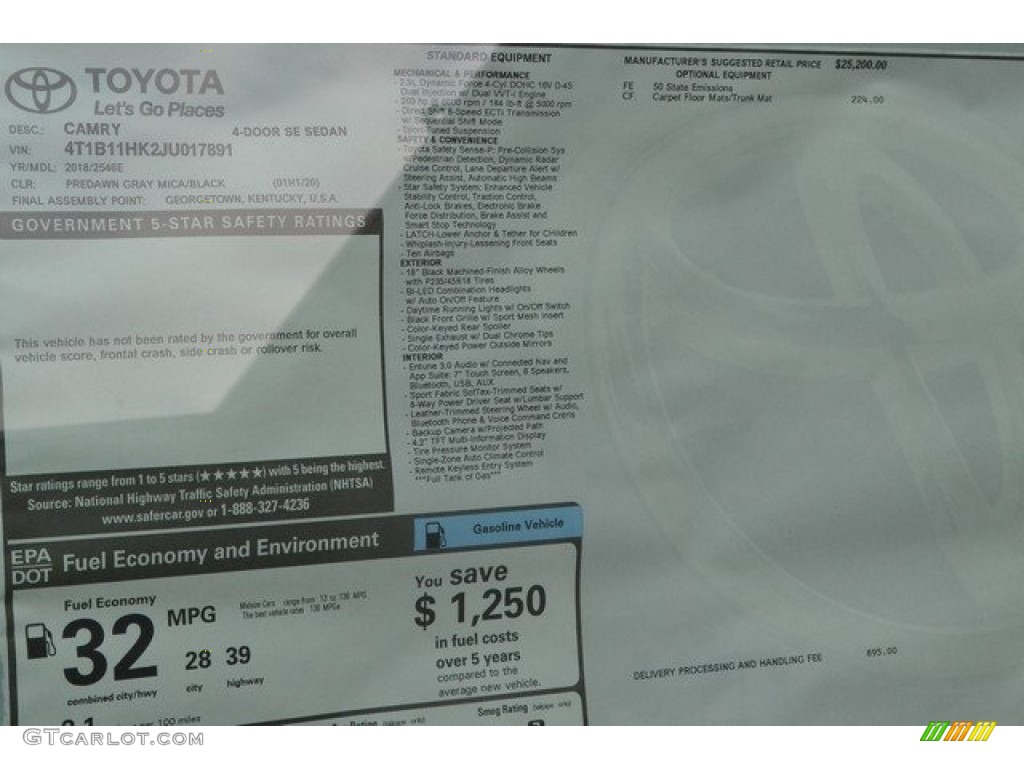 2018 Camry SE - Predawn Gray Mica / Black photo #10