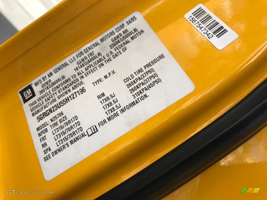 2005 H2 SUV - Yellow / Ebony Black photo #94
