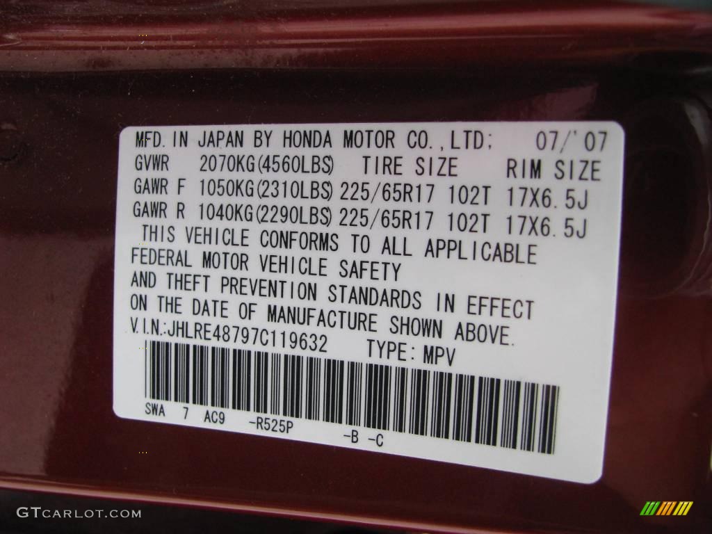 2007 CR-V EX-L 4WD - Tango Red Pearl / Gray photo #14