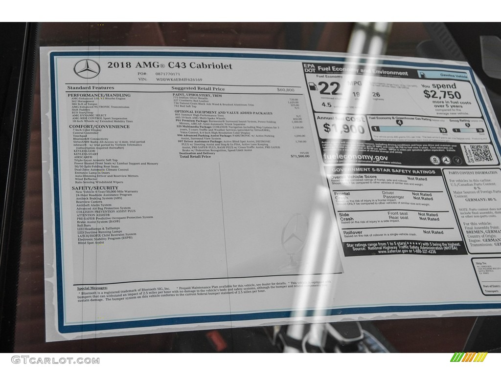 2018 Mercedes-Benz C 43 AMG 4Matic Cabriolet Window Sticker Photo #123004854