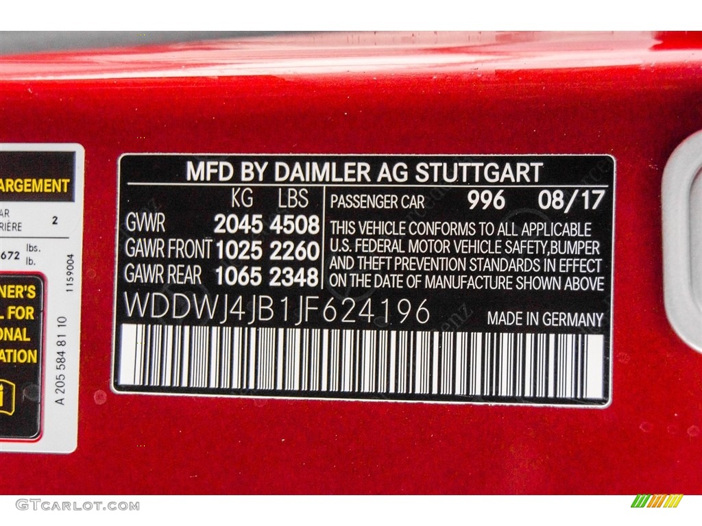 2018 C Color Code 996 for designo Cardinal Red Metallic Photo #123005163