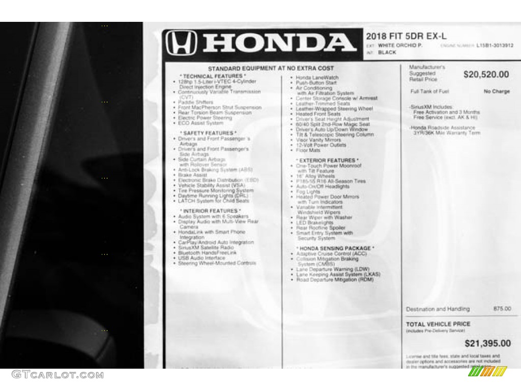 2018 Honda Fit EX-L Window Sticker Photos