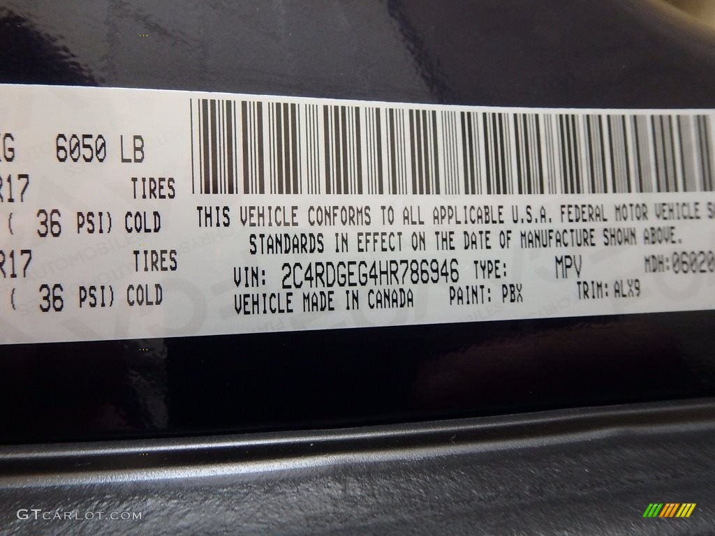 2017 Grand Caravan Color Code PBX for Contusion Blue Pearlcoat Photo #123007386