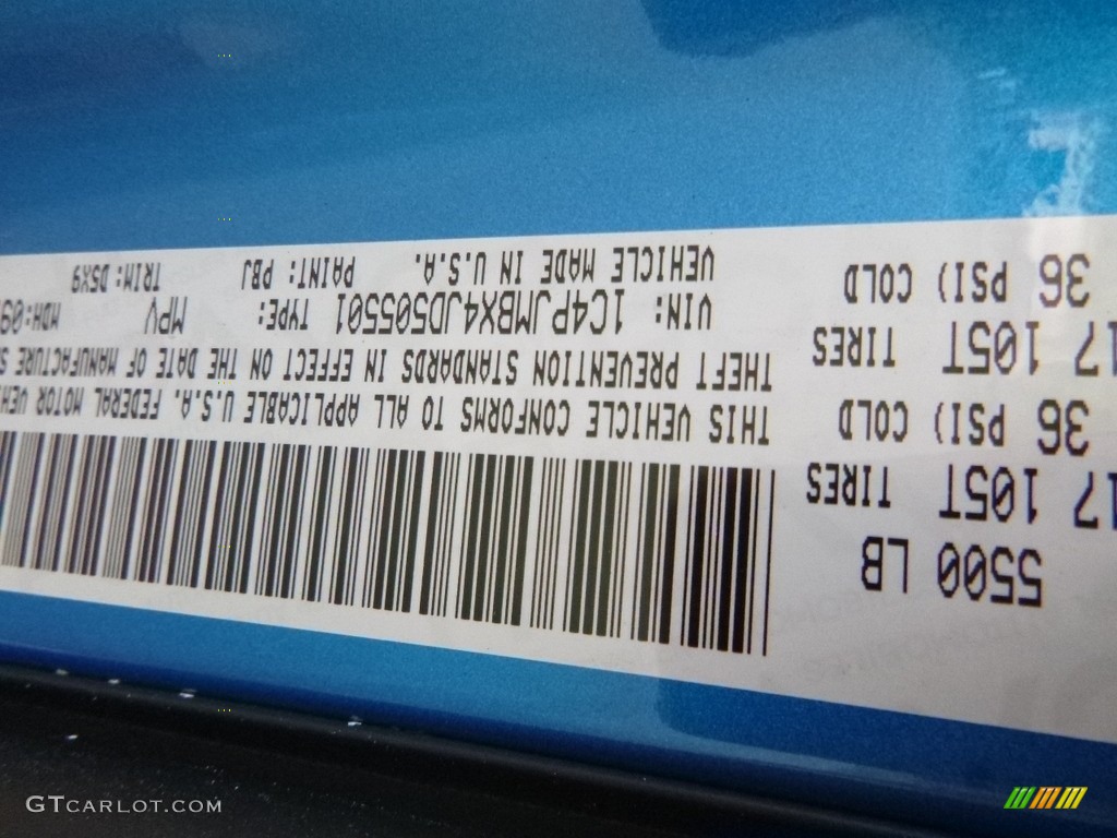2018 Cherokee Color Code PBJ for Hydro Blue Pearl Photo #123018552