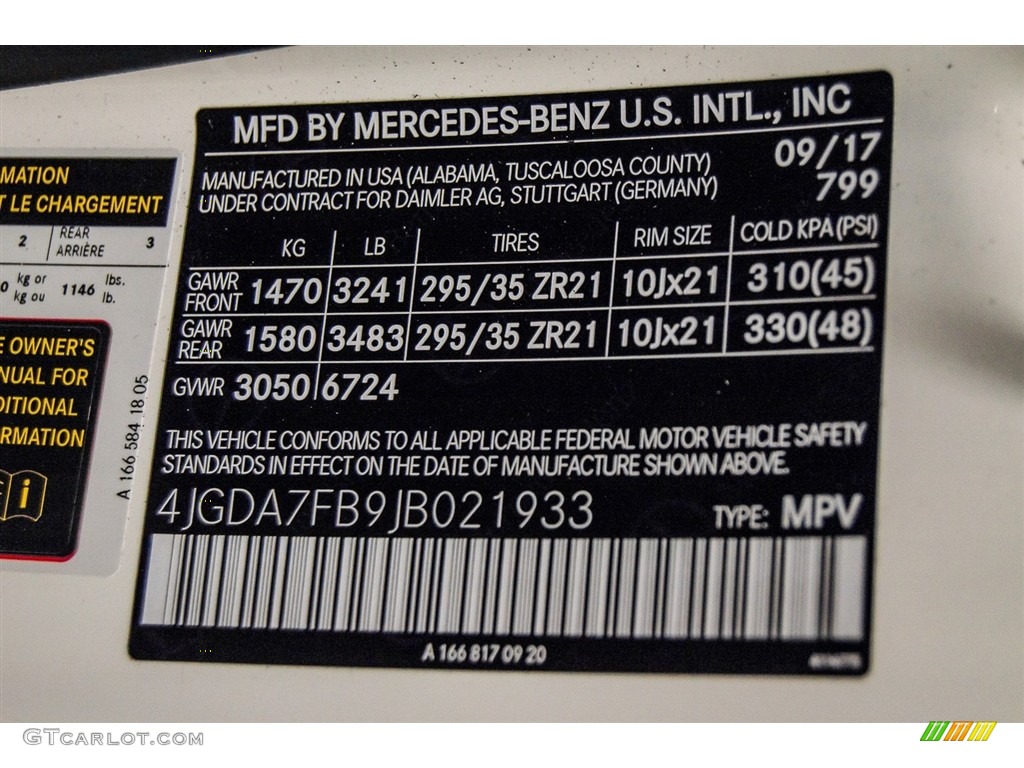 2018 GLE Color Code 799 for designo Diamond White Metallic Photo #123027045
