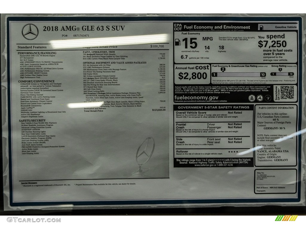 2018 Mercedes-Benz GLE 63 S AMG 4Matic Window Sticker Photo #123027075