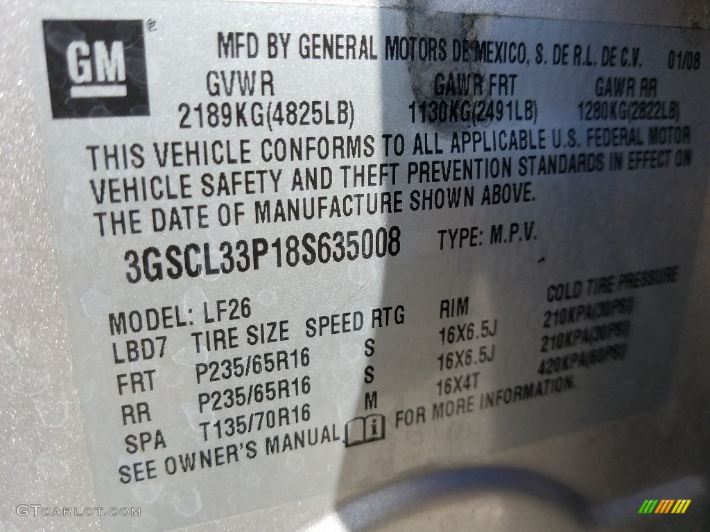 2008 VUE XE - Silver Pearl / Gray photo #23