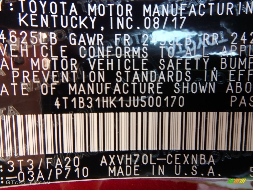 2018 Camry Hybrid XLE - Ruby Flare Pearl / Black photo #10