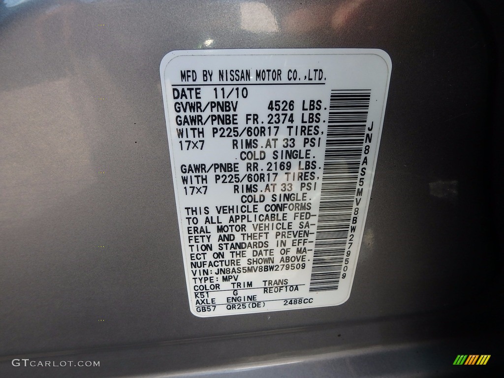2011 Rogue SV AWD - Platinum Graphite / Black photo #21
