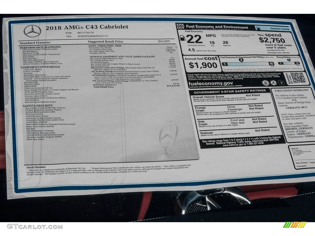 2018 Mercedes-Benz C 43 AMG 4Matic Cabriolet Window Sticker Photo #123056095