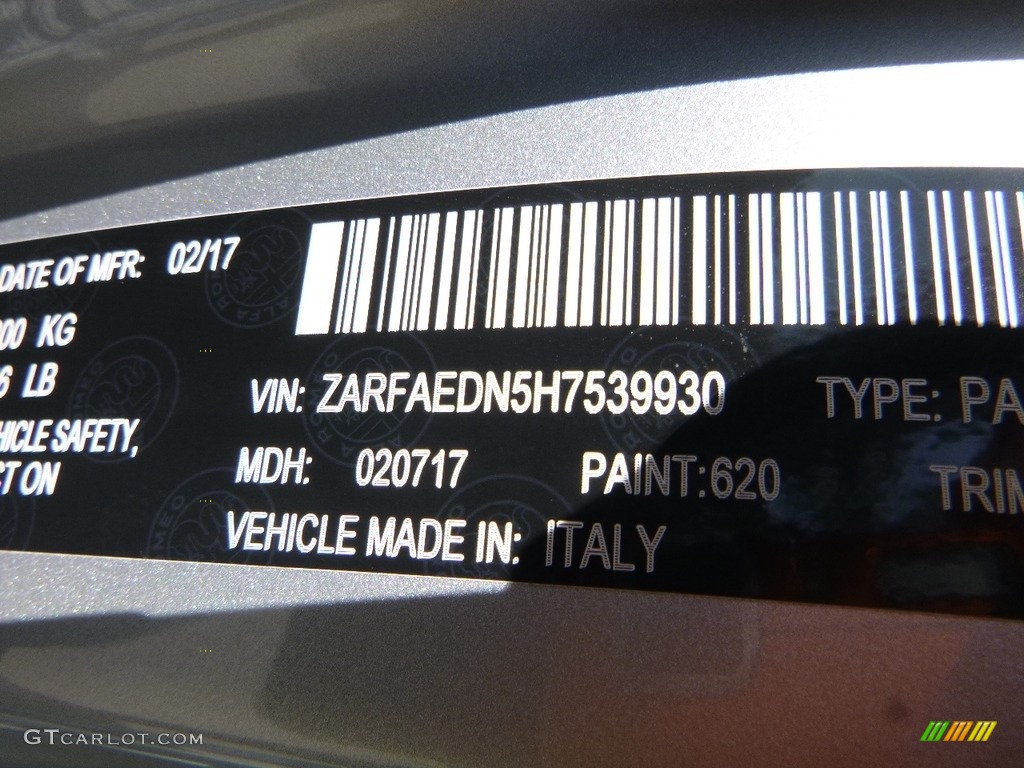2017 Alfa Romeo Giulia AWD Color Code Photos