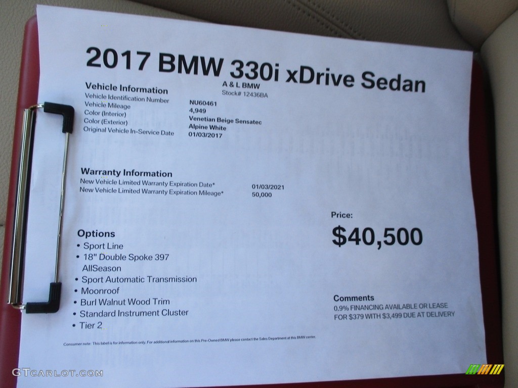 2017 3 Series 330i xDrive Sedan - Alpine White / Venetian Beige/Black photo #11