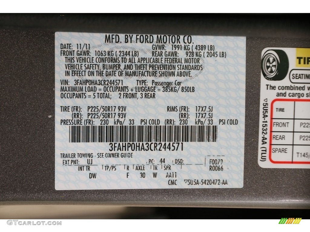 2012 Fusion SE - Sterling Grey Metallic / Charcoal Black photo #18