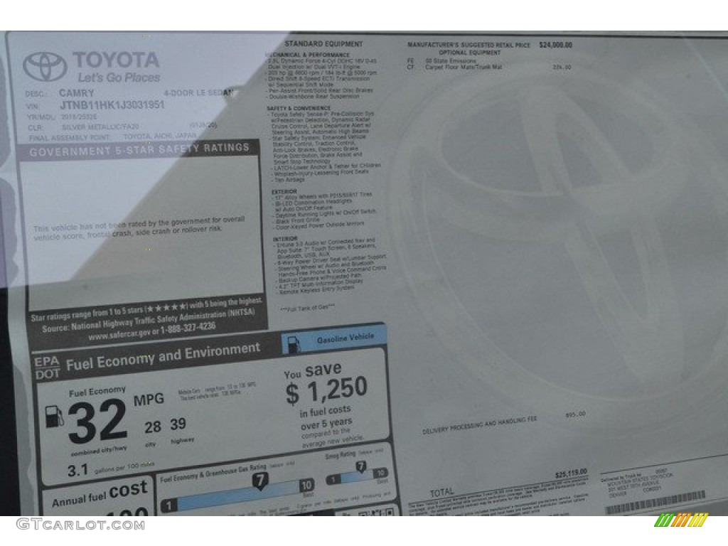 2018 Camry LE - Celestial Silver Metallic / Ash photo #10