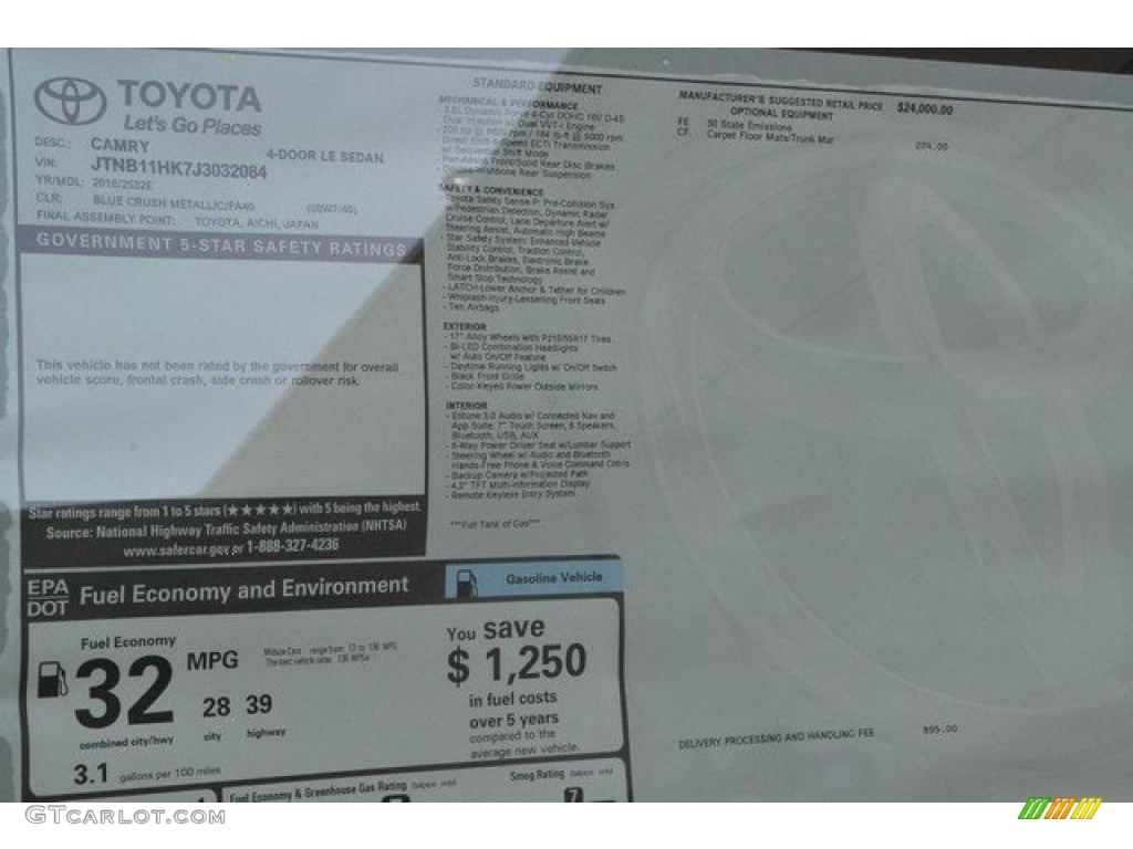 2018 Camry LE - Blue Crush Metallic / Ash photo #10