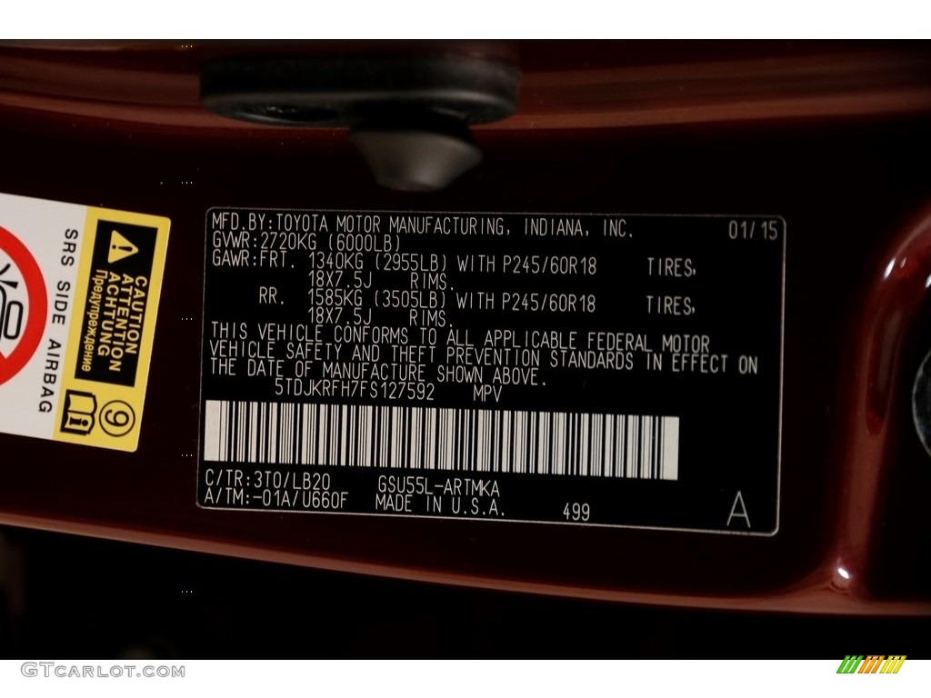 2015 Highlander XLE AWD - Ooh La La Rouge Mica / Black photo #21