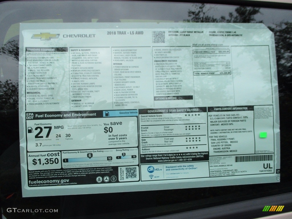 2018 Chevrolet Trax LS AWD Window Sticker Photos