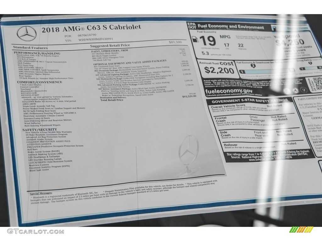 2018 Mercedes-Benz C 63 S AMG Cabriolet Window Sticker Photo #123191957