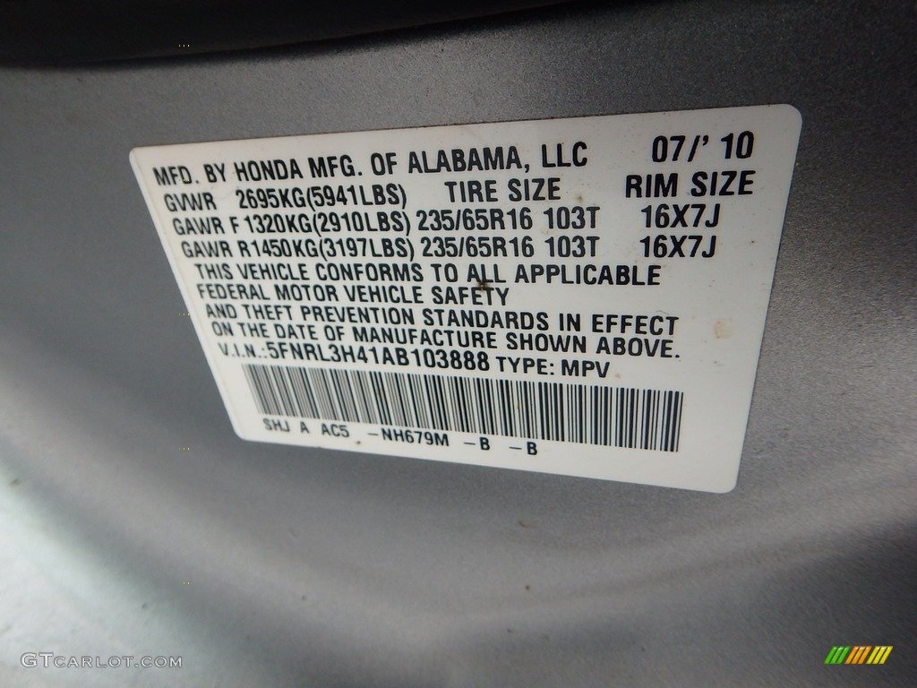 2010 Odyssey EX - Slate Green Metallic / Gray photo #29