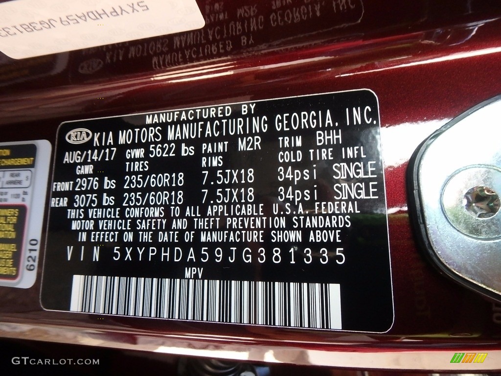 2018 Sorento Color Code M2R for Sangria Photo #123212672