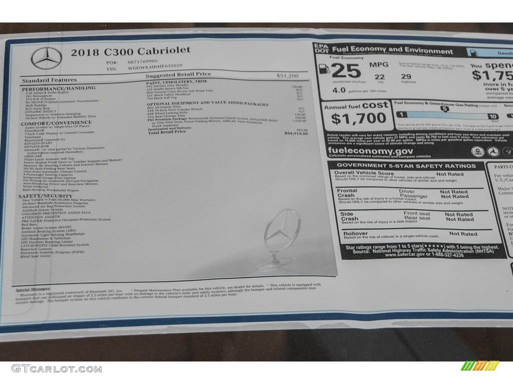 2018 Mercedes-Benz C 300 Cabriolet Window Sticker Photo #123221962