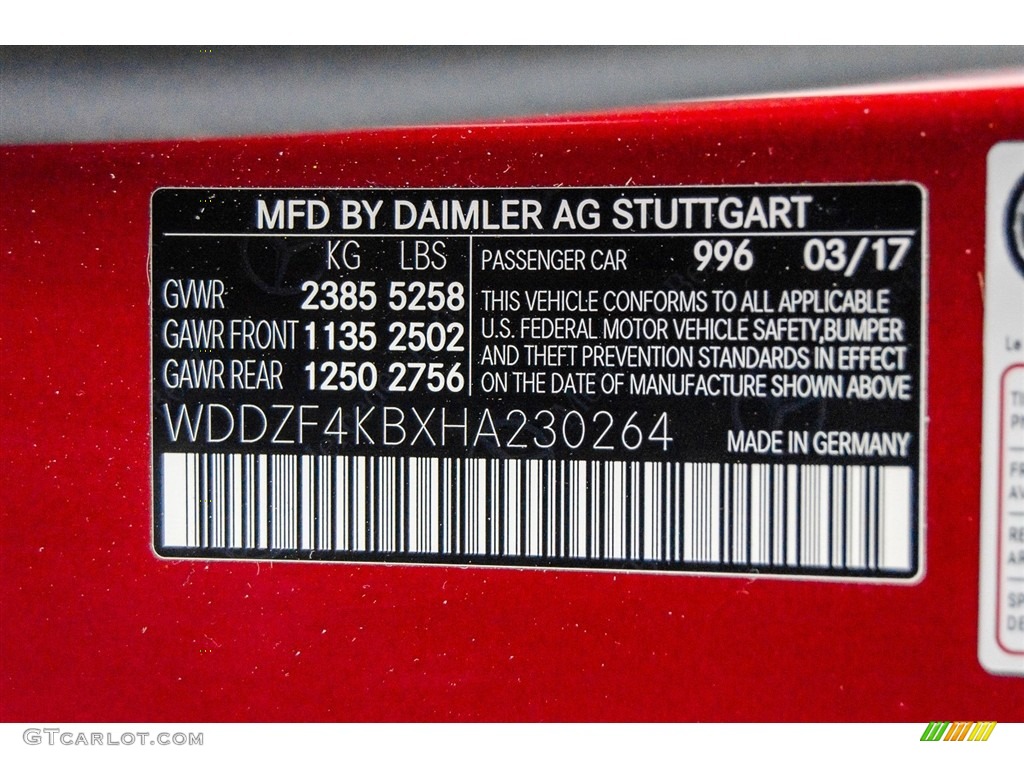 2017 E Color Code 996 for designo  Cardinal Red Metallic Photo #123223408