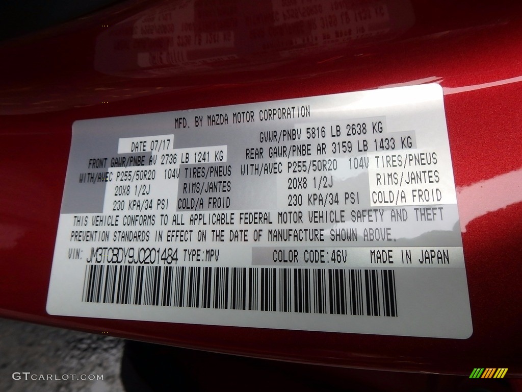 2018 CX-9 Color Code 46V for Soul Red Metallic Photo #123237013