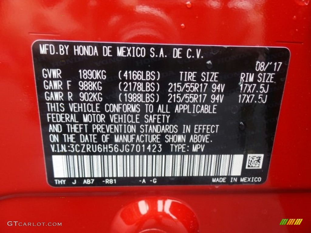 2018 HR-V Color Code R81 for Milano Red Photo #123238147