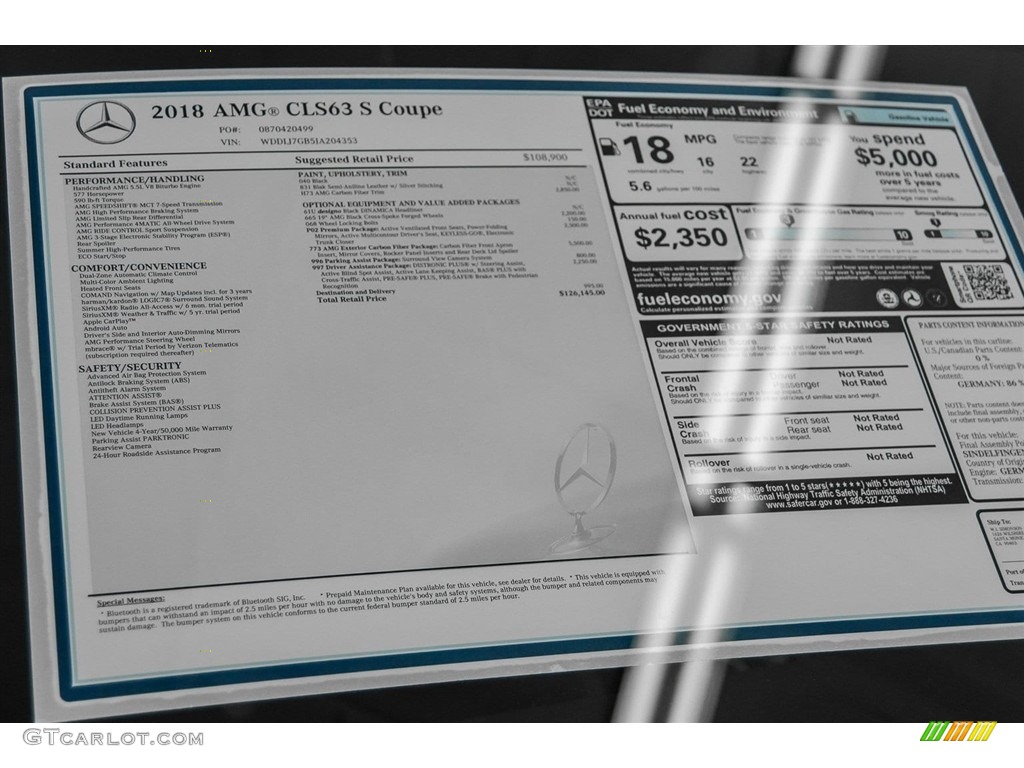2018 Mercedes-Benz CLS AMG 63 S 4Matic Coupe Window Sticker Photo #123247646