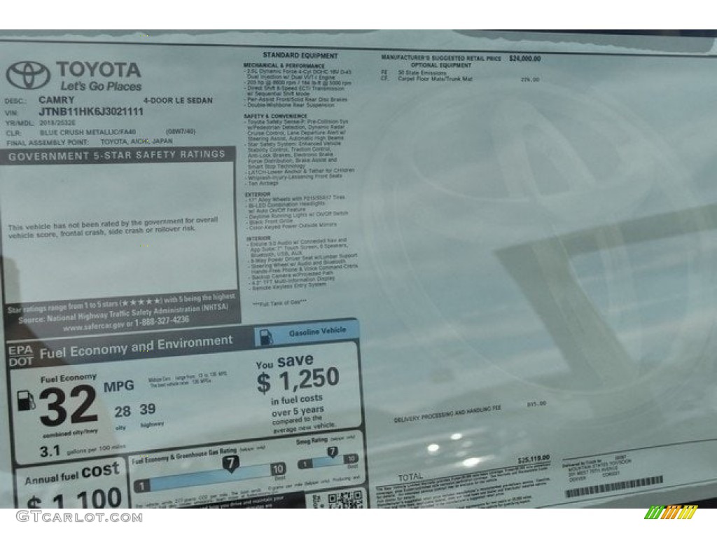 2018 Camry LE - Blue Crush Metallic / Ash photo #10