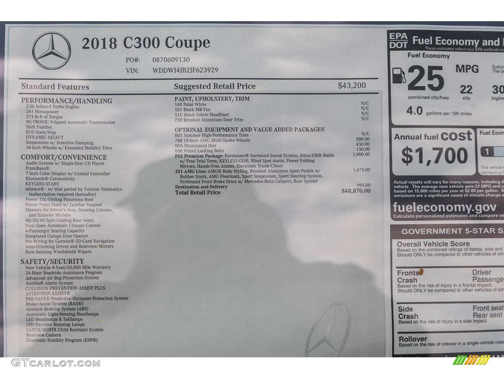 2018 Mercedes-Benz C 300 Coupe Window Sticker Photo #123271233
