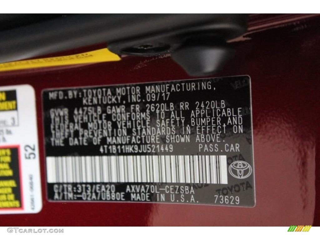 2018 Camry SE - Ruby Flare Pearl / Black photo #24