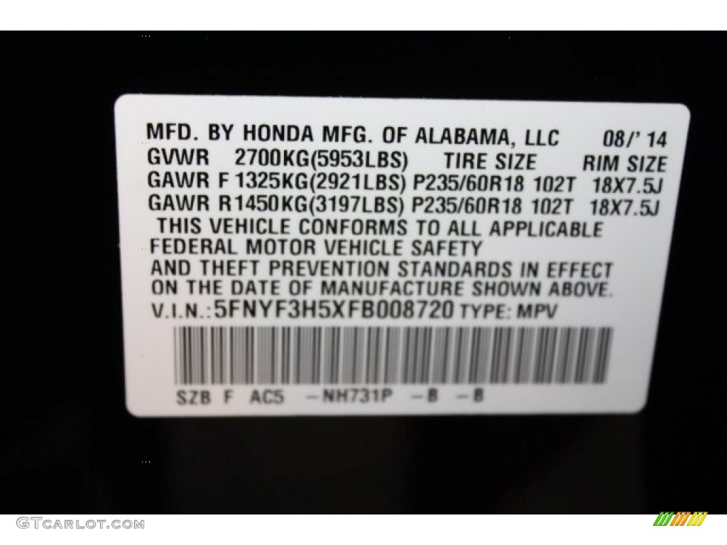 2015 Pilot EX-L - Crystal Black Pearl / Gray photo #33