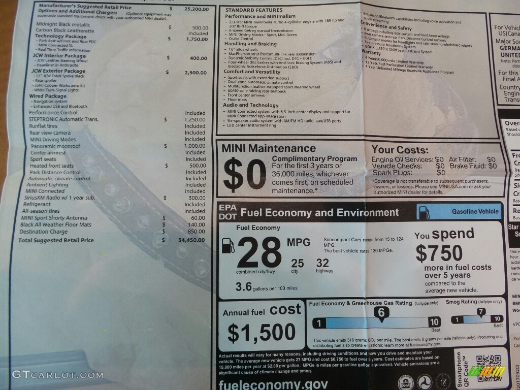 2018 Mini Hardtop Cooper S 2 Door Window Sticker Photos