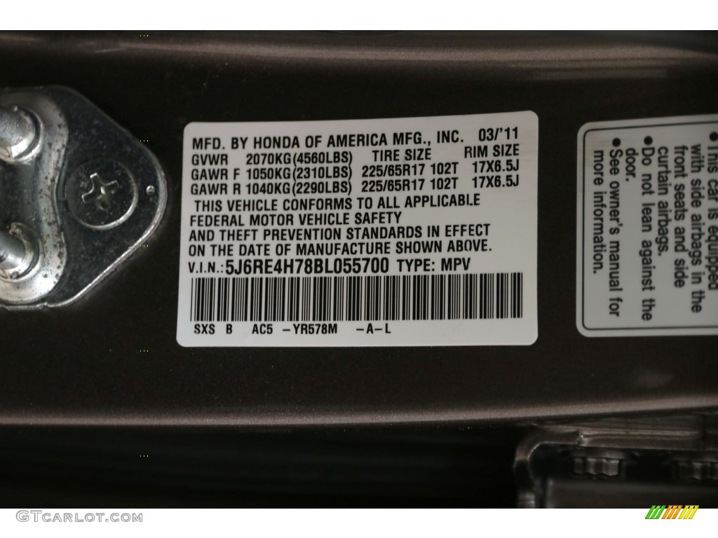2011 CR-V EX-L 4WD - Urban Titanium Metallic / Black photo #15