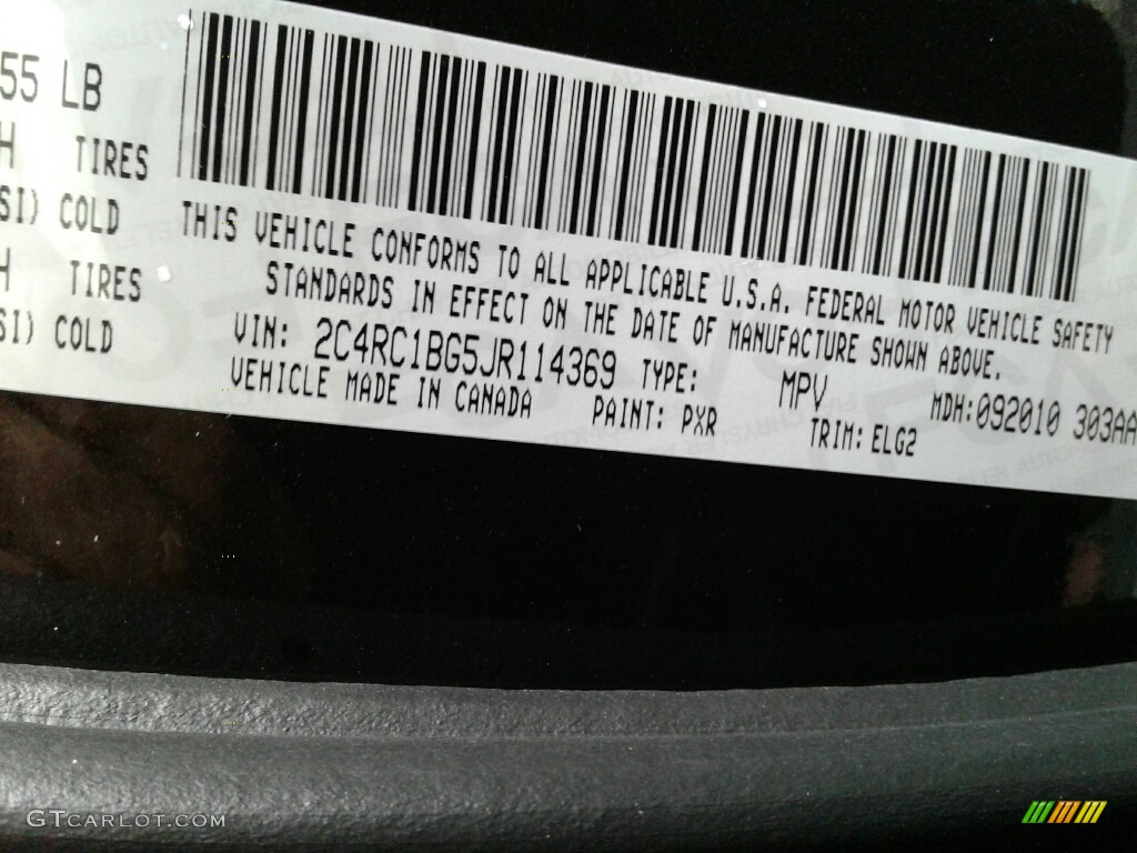 2018 Pacifica Color Code PXR for Brilliant Black Crystal Pearl Photo #123304461