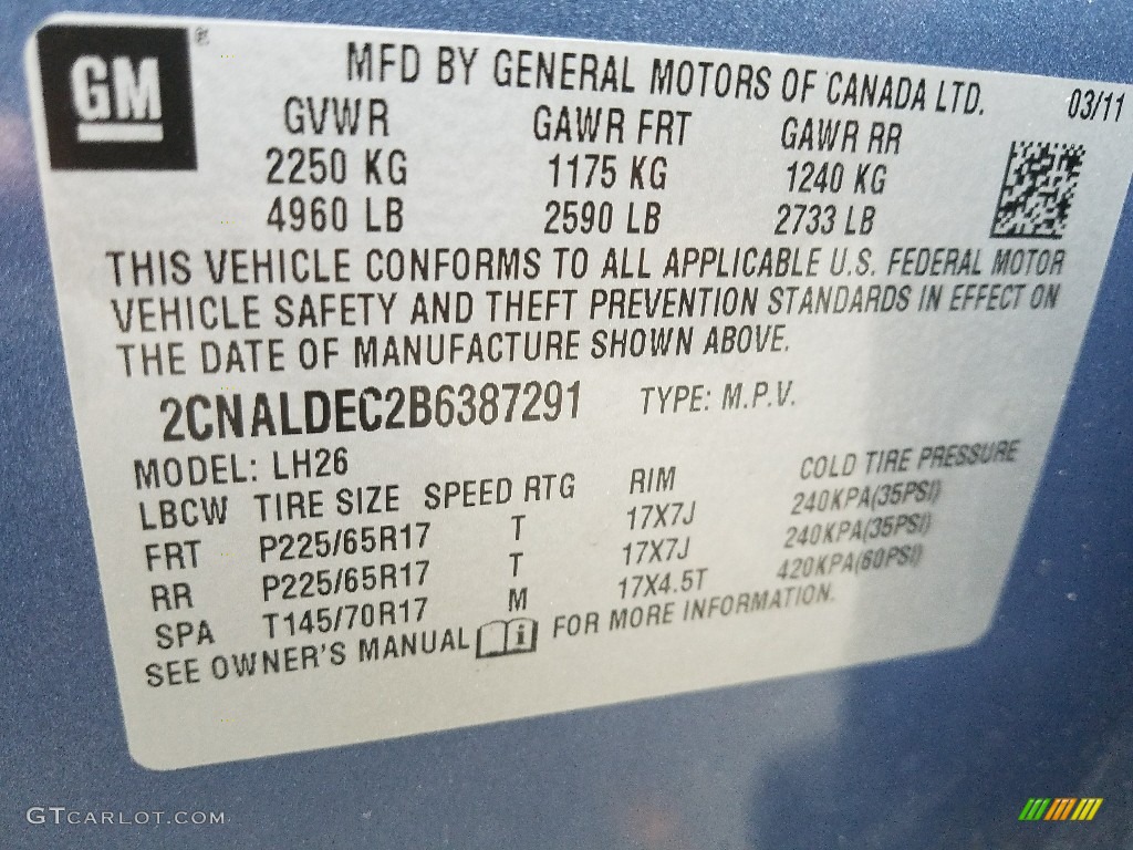 2011 Equinox LT - Twilight Blue Metallic / Light Titanium/Jet Black photo #25