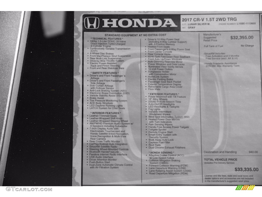 2017 Honda CR-V Touring Window Sticker Photo #123316193