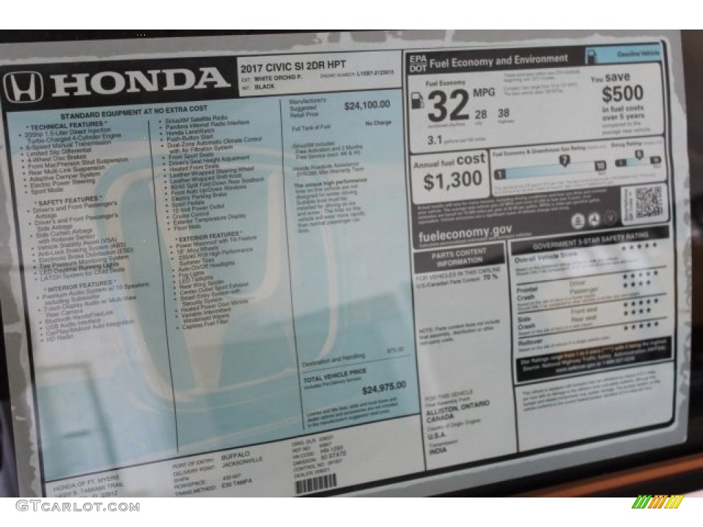 2017 Honda Civic Si Coupe Window Sticker Photos
