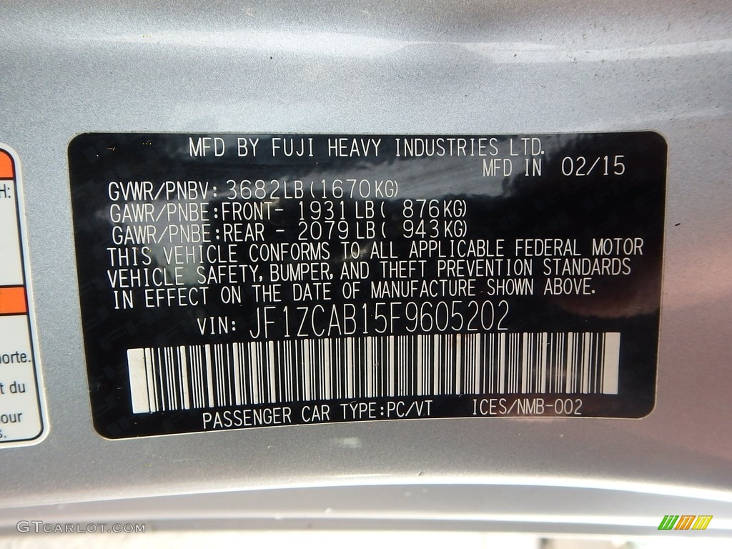 2015 BRZ Premium - Ice Silver Metallic / Black photo #29